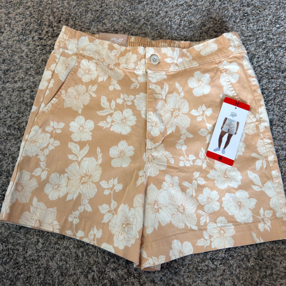 Jachs Girlfriend Womens Stretch Satin Chino Shorts Tan Floral Size Medium NWT